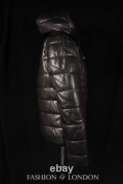 Veste en cuir matelassée noire en peau d'agneau italienne ICEBERG PUFFER pour hommes