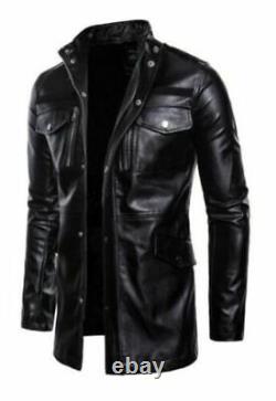 Veste en cuir pour homme en véritable peau de vache noire, manteau style Steampunk, veste motard