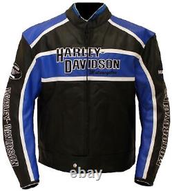Veste en cuir pour moto Harley Davidson CLASSIC BLUE CRUISER pour homme
