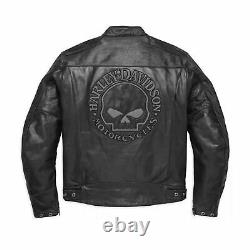 Veste en cuir réfléchissante Harley Davidson pour homme avec crâne - Blouson de motard en cuir