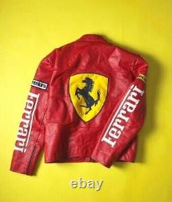 Veste en cuir véritable de motard champion du monde vintage de course Ferrari