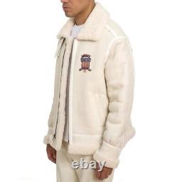 Veste en cuir véritable en peau de mouton shearling Avirex Snow White Bomber B3 pour homme