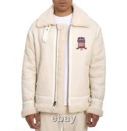 Veste en cuir véritable en peau de mouton shearling Avirex Snow White Bomber B3 pour homme