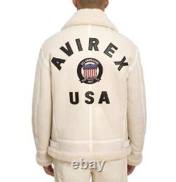 Veste en cuir véritable en peau de mouton shearling Avirex Snow White Bomber B3 pour homme