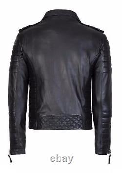 Veste en cuir véritable noire pour moto biker matelassée cool pour homme