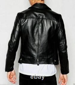 Veste en cuir véritable souple pour hommes en peau de mouton véritable faite à la main pour motard moto