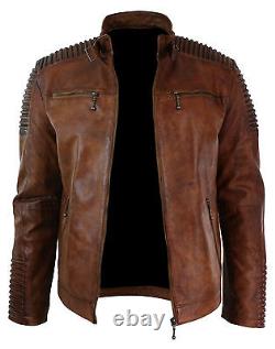 Veste en cuir vintage marron pour motard de café racer antique de style MC