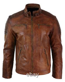 Veste en cuir vintage marron pour motard de café racer antique de style MC