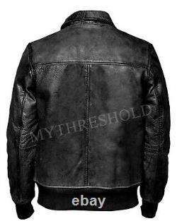 Veste en cuir vintage noire pour homme style motard moto bomber hiver usée