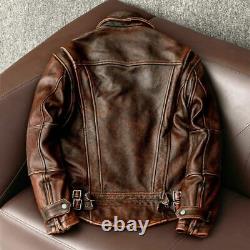 Veste en cuir vintage pour motard de style café racer pour homme, marron vieilli