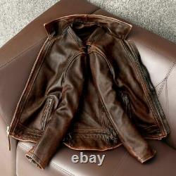 Veste en cuir vintage pour motard de style café racer pour homme, marron vieilli