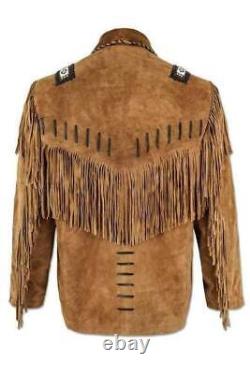 Veste en daim en cuir de cerf pour homme des montagnes avec franges en peau de daim amérindien