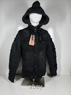 Veste en denim à capuche à manches tricotées noires Leif Nelson NWT Cadeau LN5240 pour homme taille XL