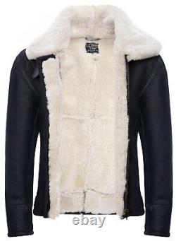 Veste en peau de mouton pour hommes B3 Flying Classic RAF Aviator Pilot Marron Crème