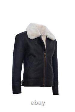 Veste en peau de mouton pour hommes B3 Flying Classic RAF Aviator Pilot Marron Crème