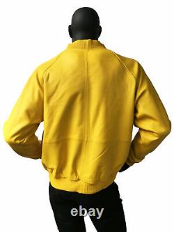 Veste jaune en cuir élégante pour motards, faite à la main par un designer de mode en agneau pour hommes