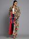 Veste Longue Kimono Imprimée Oiseau à Franges En Velours De Luxe