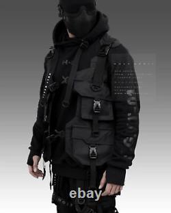 Veste noire en polaire à capuche pour homme Techwear Holygrail H.G.V.T-01/BLK