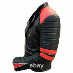 Vestes En Cuir Homme Soft Biker-style Moto Classic Design Rouge Et Noir Vintage