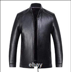 Vestes décontractées en cuir véritable pour hommes en peluche et chaudes style moto